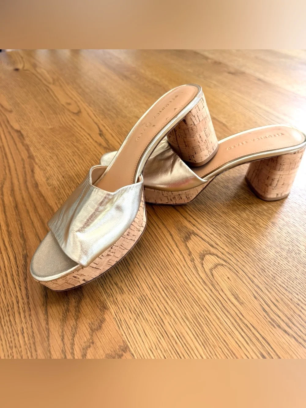 Veronica Beard Dali Gold Metallic Cork Platform Slide Sandals Size 9.5